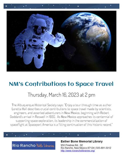 flier promoting "New Mexico's Contributions to Space Travel" .... all information in the boy of the tweet