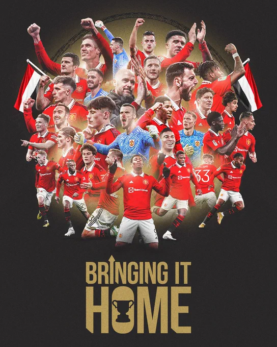 A graphic to celebrate United winning the 2023 Carabao Cup.