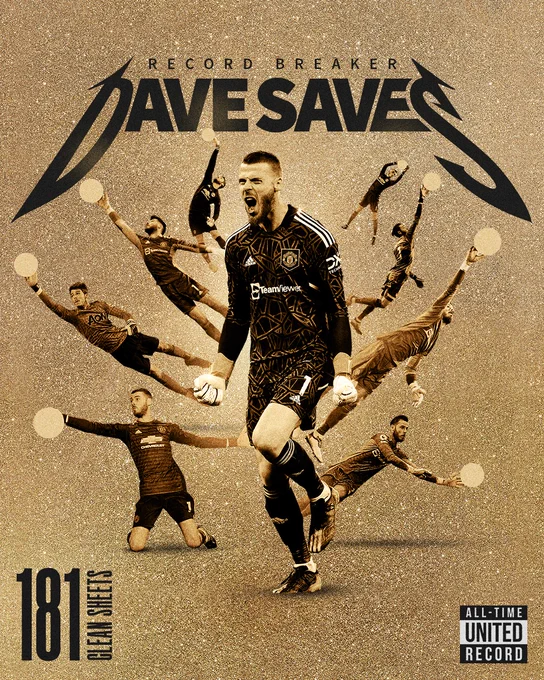 A graphic to celebrate David De Gea breaking the record for the most United clean sheets with 181.