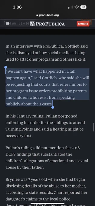 “We can't have what happened in Utah
happen again," said Gottlieb, who said she will be requesting that courts that refer minors to her program issue orders prohibiting parents and children who resist from speaking publicly about their cases”