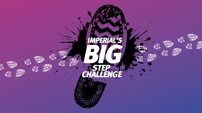 Black and white boot marks across graphic, text in the centre says "Imperial's Big Step Challenge".