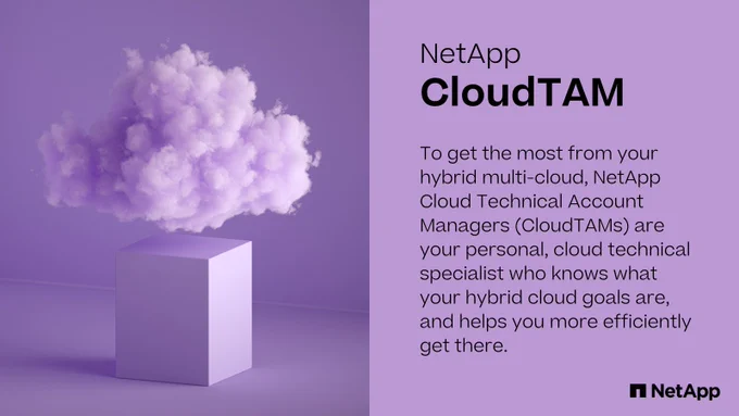 NetApp CloudTAM
To get the most from your hybrid multi-cloud, NetApp Cloud Technical Account Managers (CloudTAMs) are your personal, cloud technical specialist who knows what your hybrid cloud goals are, and helps you more efficiently get there.
#CloudTAM #CloudSpecialist #NetAppSupport #cloudtransformation #cloudcomputing #cloud #hybridcloud #hybridmulticloud #NetApp