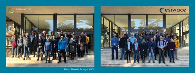 Group photos of the ESiWACE2 Final General Assembly and the ESiWACE3 Kick-Off Meeting