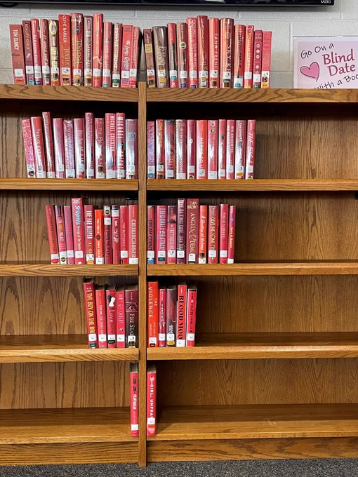 Picture of a heart made out of red books