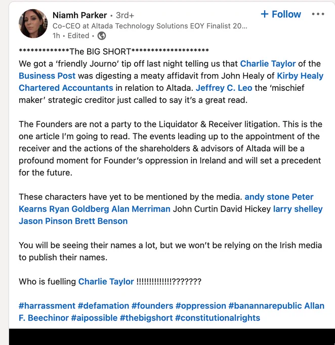 Crazy LinkedIn post by Niamh Parker
