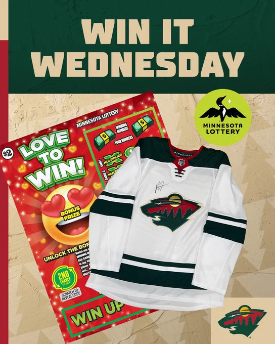 Kirill Kaprizov signed white jersey on win it Wednesday graphic