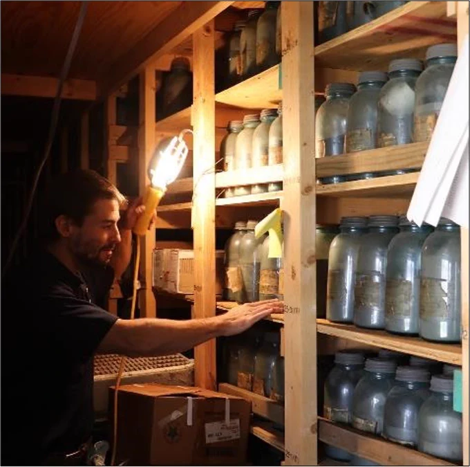 Dr. Andrew Margenot examines some of the 1,000's of historic soil samples stored at the University of Illinois.