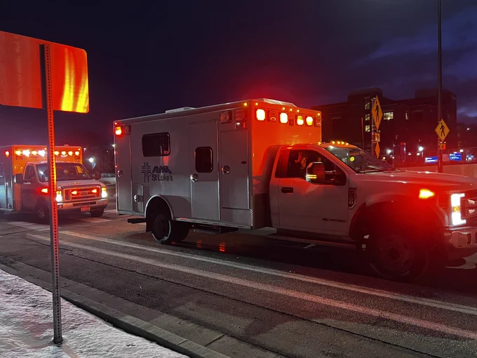 Air St. Luke's ambulance participates in Illuminate the Night to show kids in the hospital they are cared about on Valentine's Day.