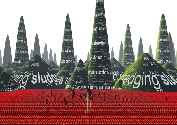 Image from Metacity/Datatown project showing hypothetical buildup of waste from such a city.