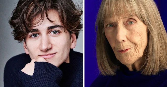 A photo showing headshots of Sebastian Croft and Eileen Atkins