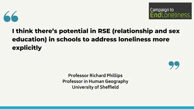 "I think there's potential in RSE (relationship and sex education) in schools to address loneliness more explicitly" Professor Richard Phillips, Professor in Human Geography, University of Sheffield speaking at our recent international conference. 