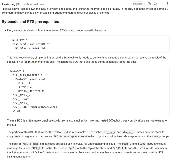 Screenshot of the linked comment, much too long for Twitter alt text.