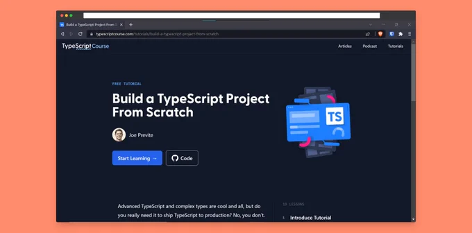 screenshot of "build a typescript project from scratch" tutorial from typescriptcourse.com