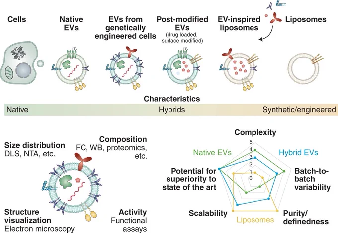 Extracellular vesicles (EVs) have emerged as important means of cell–cell communication, having the potential to transfer various cargoes – encompassing proteins, nucleic acids, metabolites or even entire organelles — between cells. By now, the importance of EV-mediated cell–cell communication has been documented in a plethora of physiological and pathological situations, across the different kingdoms. In addition, their secretion and cargo composition can change depending on the biological context, making EVs suitable biomarkers for several diseases. EVs have also been harnessed as drug delivery agents and standalone therapeutics.
In this Collection, we have put together selected articles from across the Nature Portfolio that document the recent progress in understanding the biology of EV-mediated cell–cell communication and advances in clinical translation of EVs. The Collection has been divided into four parts: 1) Basic mechanisms, which overview the biogenesis and regulation of EV.