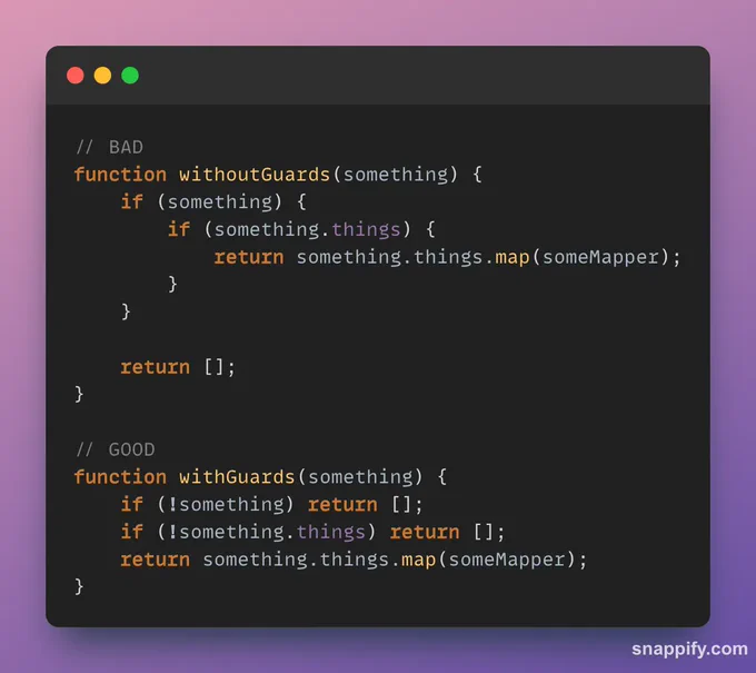 An example of using a guard clause to rule out error paths in a function. This leads to cleaner code because it keeps your code to the left.