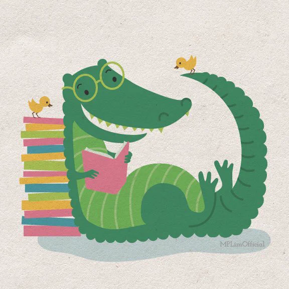 A gator, chillin’ with his peeps. Illustration by M.P. Lim. Please do not use without permission.