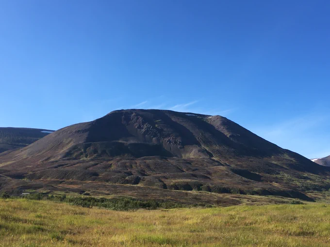 Frontal view from the ground of a large landslide in northern Iceland