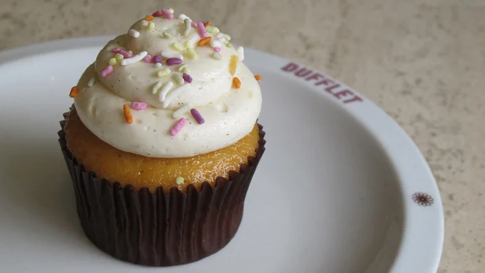 Vanilla cupcake with rainbow sprinkles