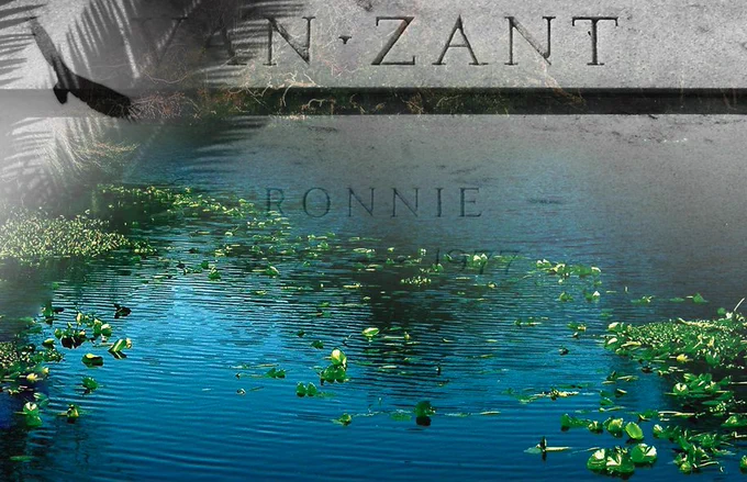 This frame consist of 3 different images including Black Creek located in Middleburg, Florida where Ronnie Van Zant used to go fishing, another of Ronnie Van Zant's memorial marker from the Orange Park Memorial Gardens in Orange Park, Florida where he was buried in 1977 and the third image was of a bird in flight over the grounds at the Ronnie Van Zant Memorial Park in Lake Asbury, Florida.