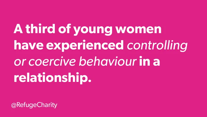 Graphic reads "A third of young women have experienced controlling or coercive behaviour in a relationship"