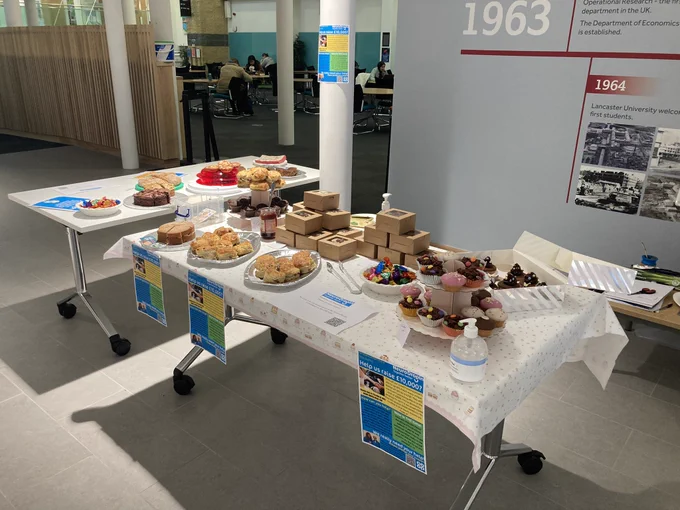 Image shows the cake stall with lots of yummy treats!