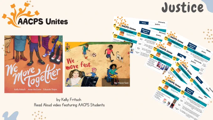 Join us in celebrating our #AACPSUnites featured book, We Move Together by Kelly Fritsch.  Read Aloud video featuring #AACPSAwesome students can be found at aacps.org/aacpsunites  Check out our recommended book lists and enrichment activities too.