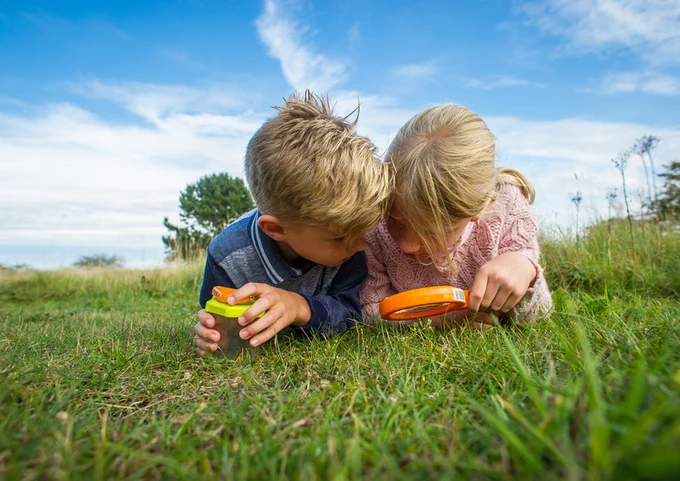 Children looking at grass through a magnifying glass (c) Matthew Roberts