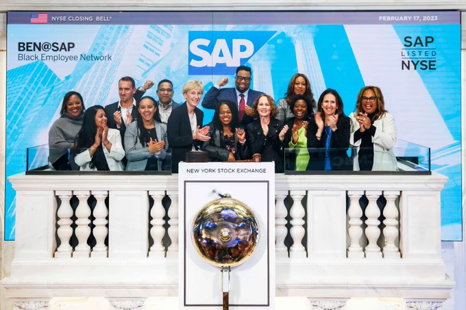 SAP Black Employee Network employees at NYSE bell ringing