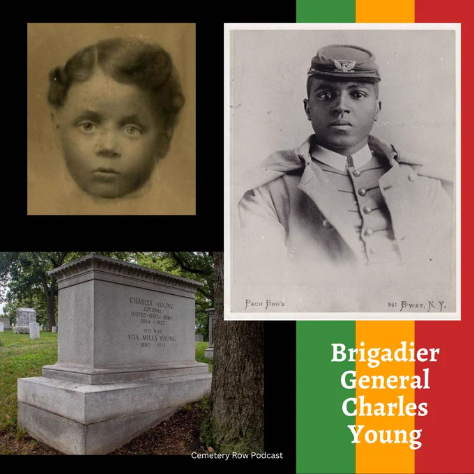 Graphic image featuring photos of Charles Young (both as a child and as an adult) and his monument.
