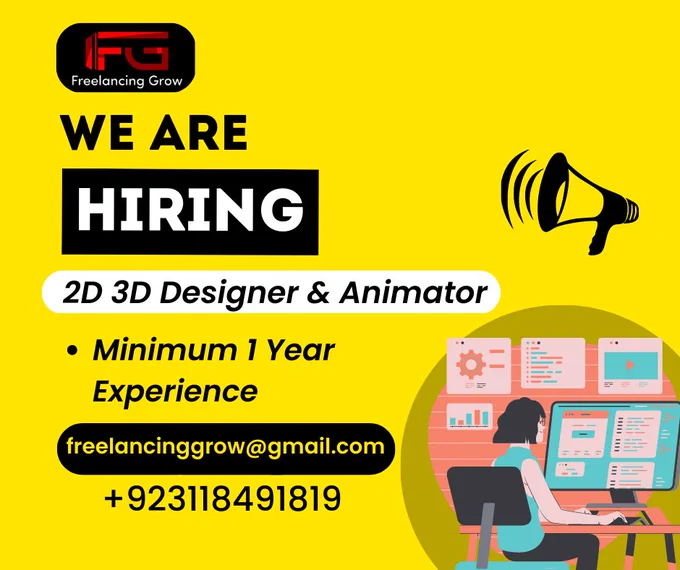 Job Title: 2D/3D Designer & Animator
Job Summary: Seeking a skilled 2D/3D Designer & Animator to create visually appealing graphics and animations for various projects. Must have a strong understanding of design principles, animation techniques, and industry-standard software. Collaborate with the creative team and project managers to meet project deadlines and ensure quality deliverables.
Qualifications: Bachelor's degree in graphic design, animation, or a related field. 2-3 years of professional experience in 2D/3D design and animation. Proficient in Adobe Illustrator, After Effect, Photoshop Cinema 4D, Blender and Maya. Strong design, typography, and layout skills. Ability to work independently and in a team environment. Excellent communication and time-management skills.
 #hiring #hiring2023 #hiringalert #hiringimmediately #3dart #3dprinting #3dmodeling #3d #3dmodel #3dprint #3drender #3danimation #3dgraphic #3dgraphics #3dgraphicart #3dgraphicartist #3dgraphicdesign #3dgraphicstat