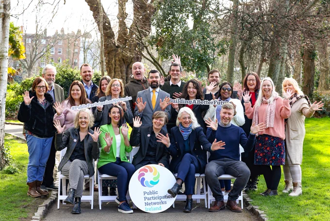 A group image of Minister Joe O'Brien and participants launching the Public Participation Network Ireland campaign