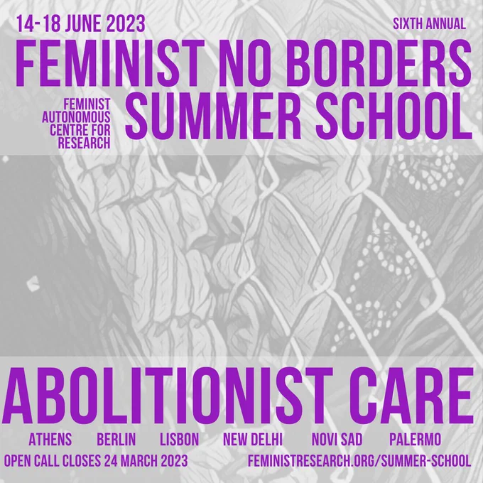 The illustration shows two people kissing through a chain link fence. words (title, theme, locations, dates, website) appear above and below the illustration in purple capital letters