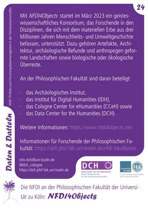 Der Inhalt der Sammelkarte ist auch nachlesbar unter: https://dch.phil-fak.uni-koeln.de/daten-und-datteln/sammelkarten/die-nfdi-an-der-philfak-der-universitaet-zu-koeln-nfdi4objects.