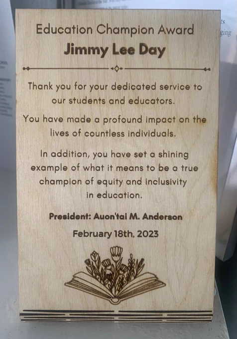 Education Champion Award for Jimmy Lee Day bestowed on Feb. 18, 2023