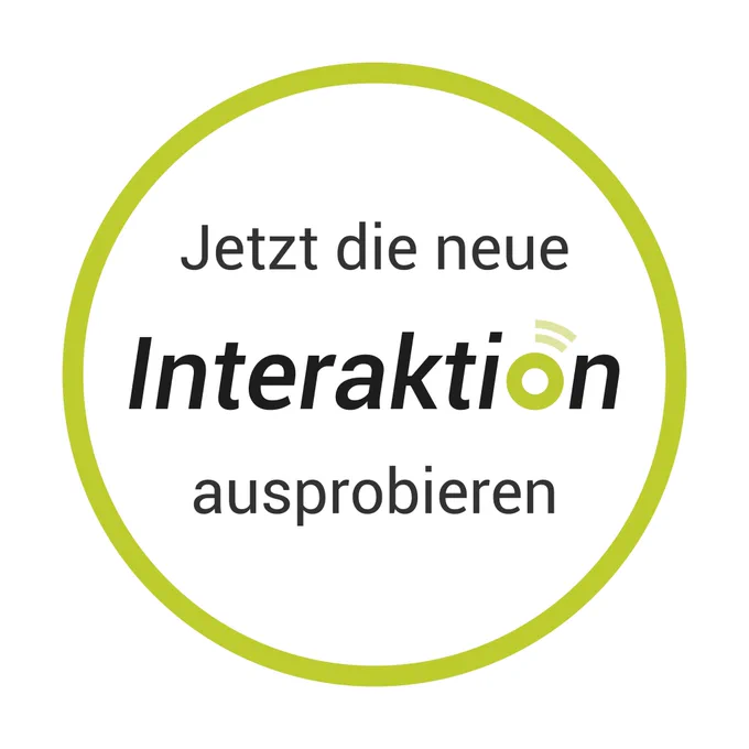 Sticker mit Typo: "Jetzt die neue Interaktion ausprobieren".