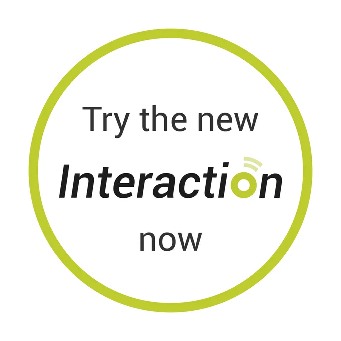 Sticker with typo: "Try the new Interaction now".
