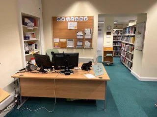 Image showing Issues Desk in the library at Dunbarney House, Dr Gray's Hospital, Elgin