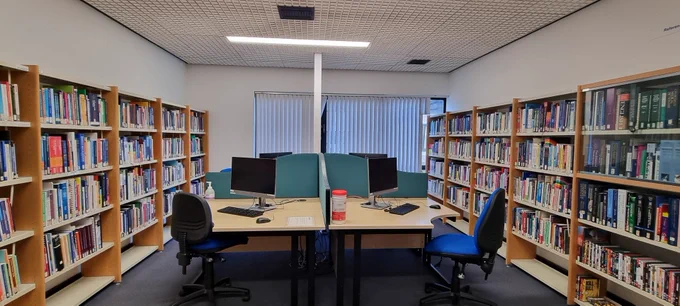 View of Library and Learning Centre showing books and computers in the Staff Library at Royal Cornhill Hospital, Aberdeen