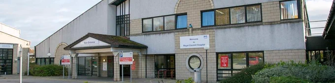 External view of main entrance to Royal Cornhill Hospital, Aberdeen where the Staff Library is located.
