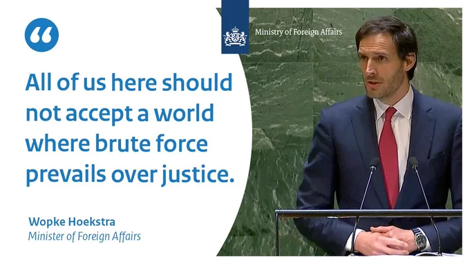 Minister Hoekstra spoke at the Emergency Special Session of the UN General Assembly: "All of us should not accept a world where brute force prevails over justice."