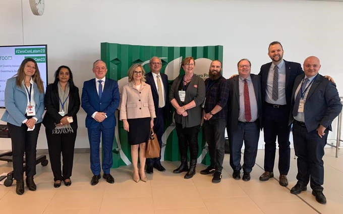 Panellists group photo, from left to right: Efrat Stern, Kavita Nair, H.E. Mordechai Rodgold, H.E. Cristina Fraile Jimenez de Munana, H.E. Jaideep Mazumdar, Kathryn E. Johnson, Simon Green, H.E. Richard Sadleir, Robin Tim Weis
