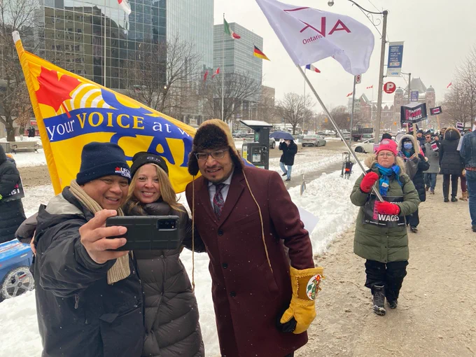 A UFCW member taking a selfie with MPP Mamakwa and me.