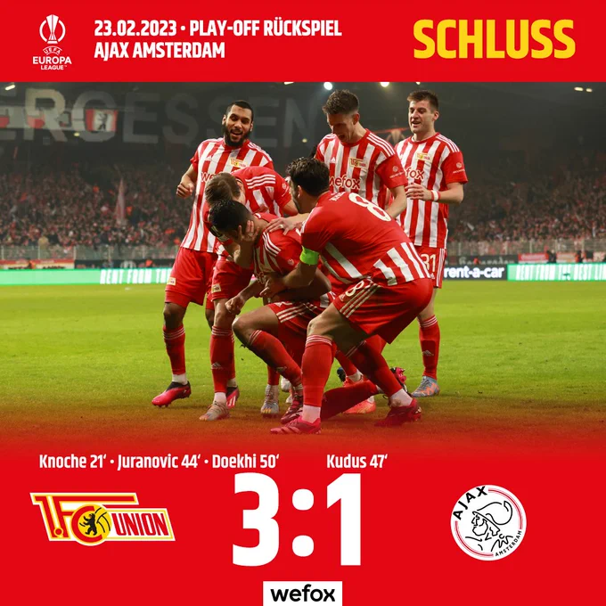 Schlussgrafik: Union schlägt Ajax mit 3:1
