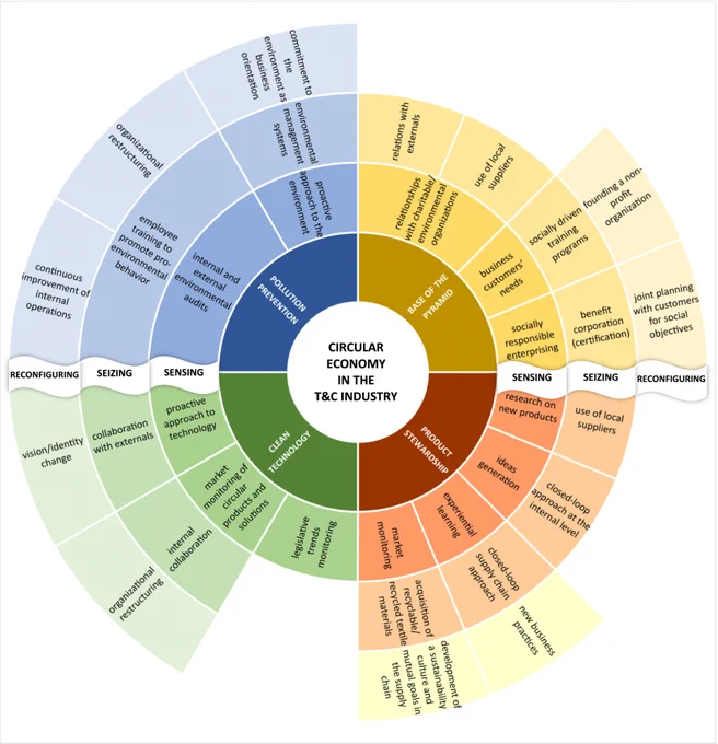Framework of NRBV dynamic capabilities for CE transition in the T&C industry.
