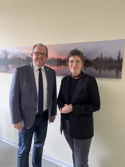 Europastaatsministerin Anna Lührmann trifft Patrick Kunkel, Bürgermeister der Stadt Eltville