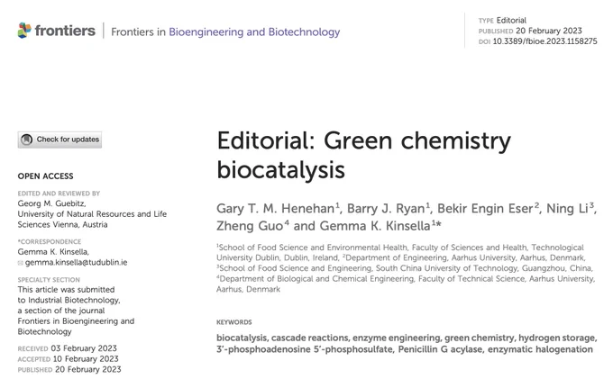 Screen grab of the first page of the Editorial for a special issue on Green Chemistry Biocatalysis.