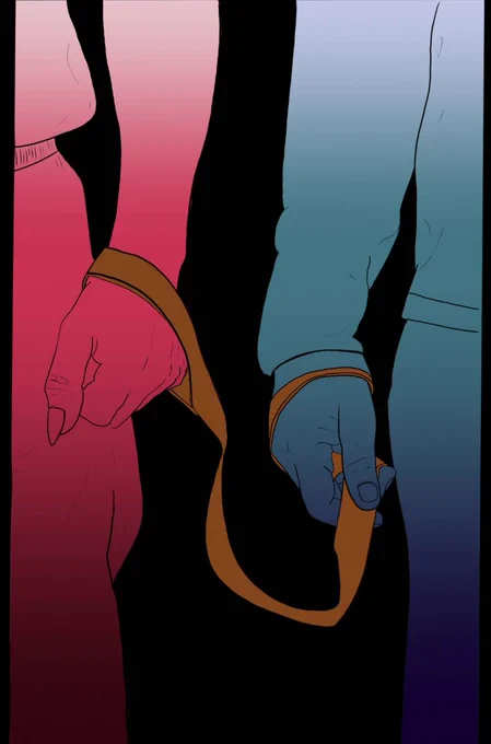 Digital Illustration of a Teifling and a human using a Guide Tether.