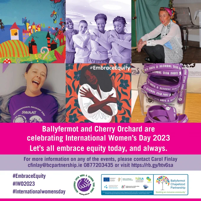 The series of events to celebrate International Women's Day in Ballyfermot and Cherry Orchard is available now at https://rb.gy/htv6sa. We look forward to celebrating with you #IWD #internationalwomensday