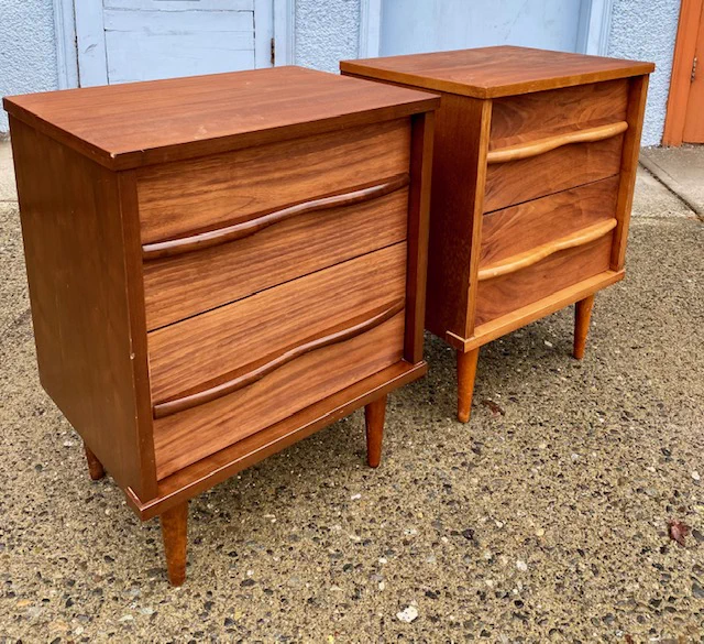 Vintage Walnut Night Tables, Mid-Century Modern || $599 || pair L 19” D 14” H 24.5”