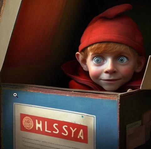 Young elf inside a box. Midjourney AI art, prompt "Pixar style, an elf living in a shoebox --chaos 25"